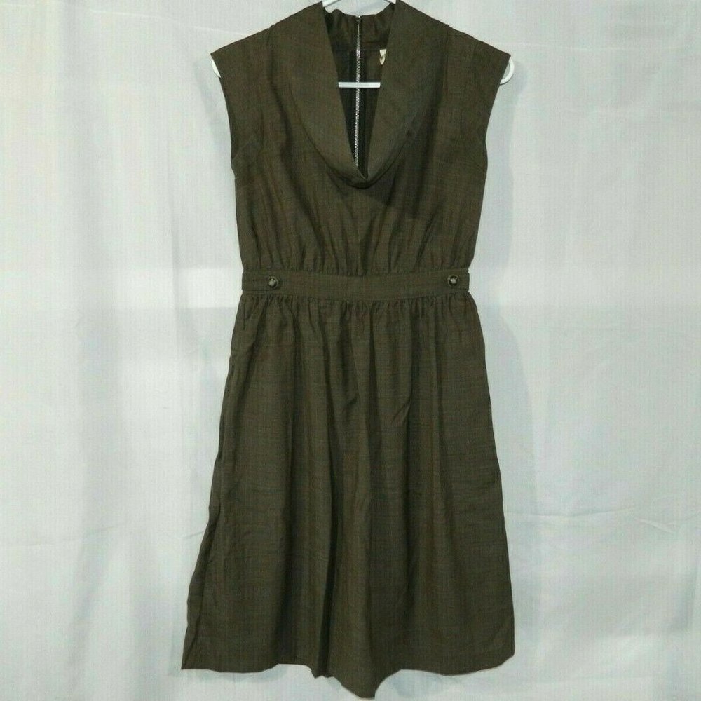 Covet Taupe Brown Cap Sleeve  Knee Length Cowl Neck Dress size 2 wool blend